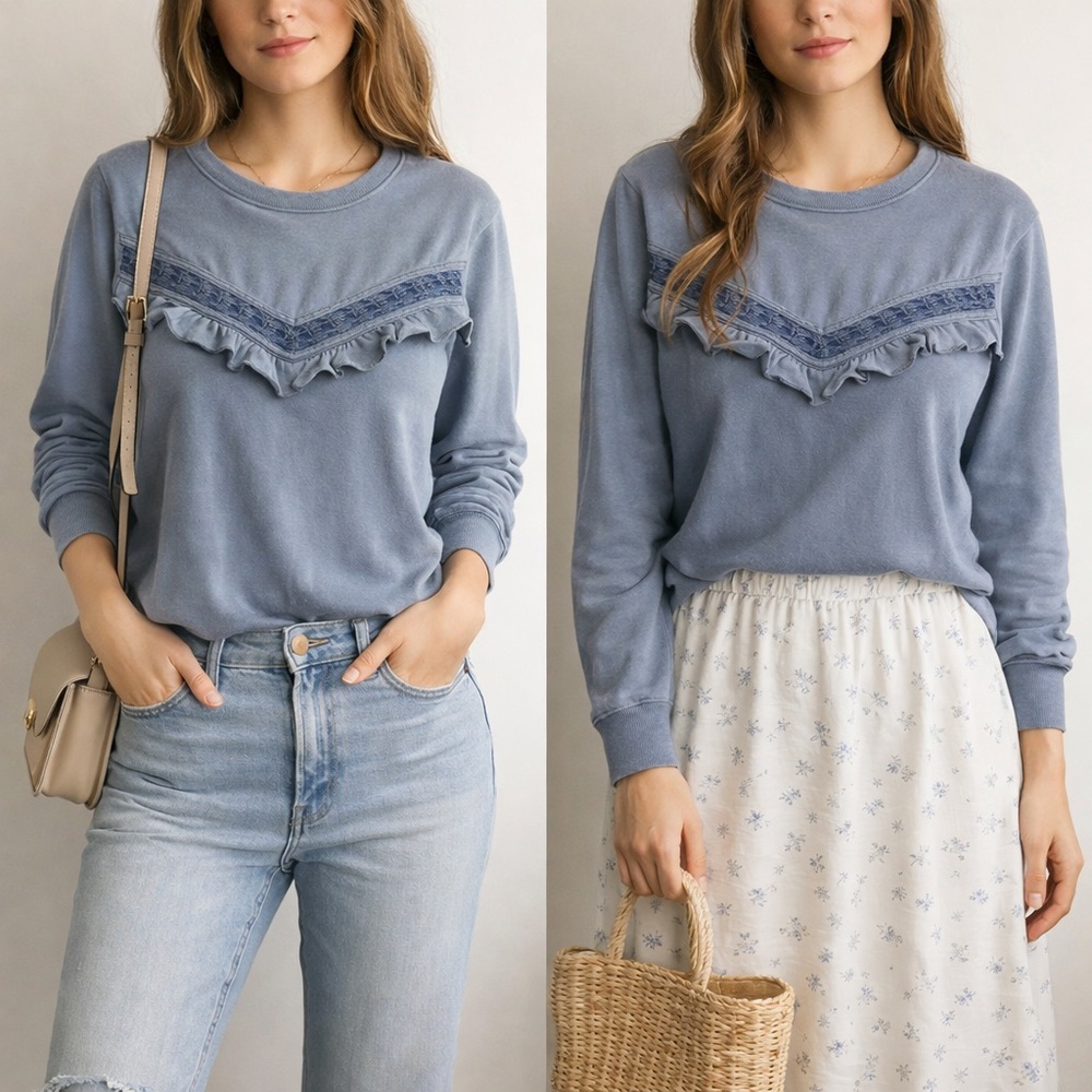 True Craft Blue Sweatshirt with Ruffle Detail 04-0136